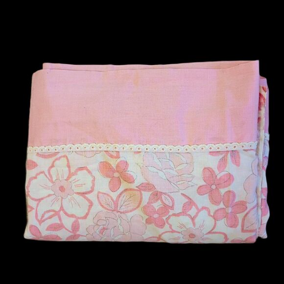 VTG Dantrel Pink Floral Flat Sheet No Iron Muslin Full/Double Quilting Crafts - Picture 1 of 4